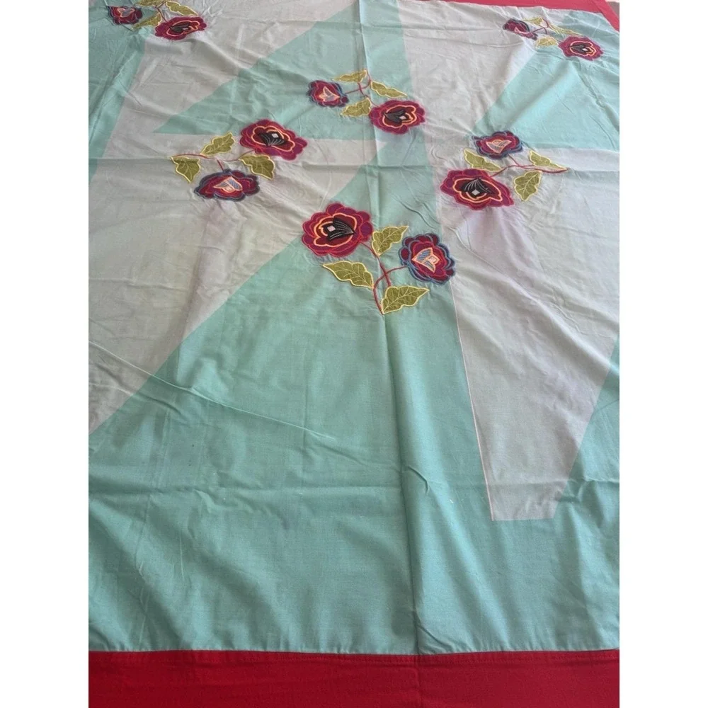 Handmade Indian Applique Cotton Bedspread 84x94 2 Pillowcases Floral Boho